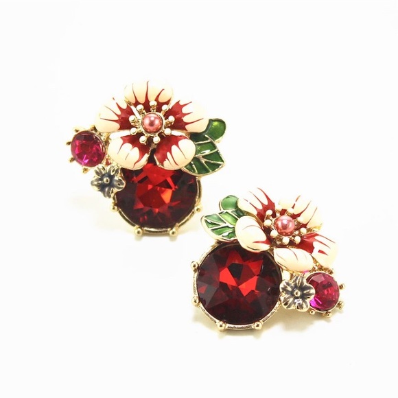 Anthropologie Jewelry - Anthropologie Floreat Cluster Earrings in Bordeaux